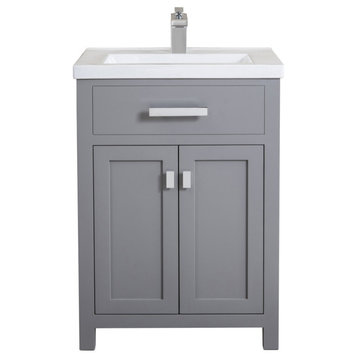 24" Single Vanity With Double Door Without Faucet, Cashmere Gray