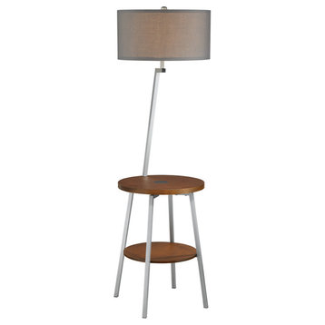 Lemington Floor Lamp With Wireless Charging Pad, Silver Wood Grey