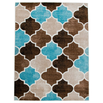 Area Rug With Moroccan Pattern, Beige Blue, 2'8"x4'11"