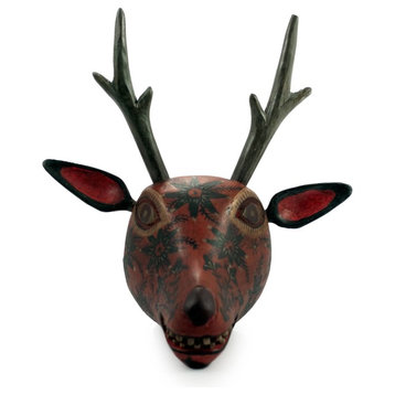Novica Orange Maya Deer Wood Mask