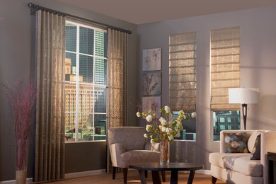 Example of a transitional living room design in Atlanta