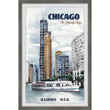 "Chicago Lakefront Cityscape" Framed Painting Print, 8x12