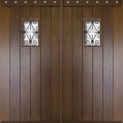 Speakeasy Pre-hung Front Double Door 96 MahoganyPlank Arch Top Solid - Front Doors