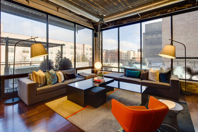Design ideas for an industrial living room in Minneapolis.