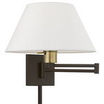 Livex Lighting - 1 Light Bronze With Antique Brass Accent Swing Arm Wall Lamp - Add this versatile swing arm wall lamp bedside or above a favorite reading chair to enjoy more light where you need it. The bronze finish is transitional while the off-white fabric shade offers subtle texture.