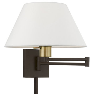 1 Light Bronze With Antique Brass Accent Swing Arm Wall Lamp