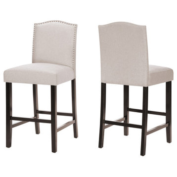 Rosetta Contemporary Upholstered Counter Stools with Nailhead Trim, Set of 2, Wh