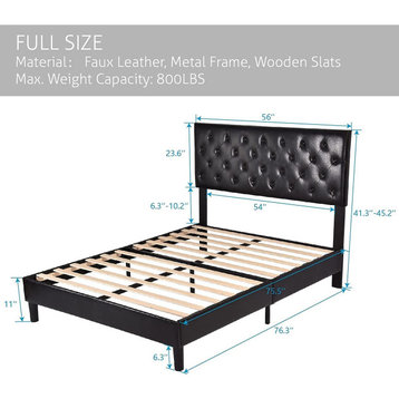 Full Size Platform Bed Frame with Button Tufted Headboard