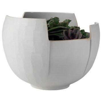 Mid Century Modern Abstract Birch Bark Bowl Organic Shape Matte White Decorative