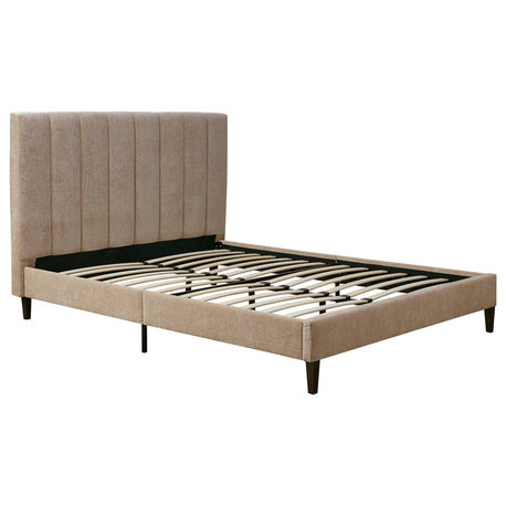 510 Design Catalina Channel Tufting Upholstered Bed Frame, Tan, Queen