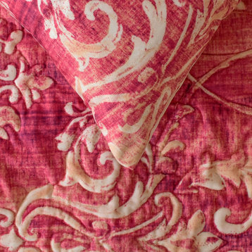 Pink Velvet King 90"x18" Bed Runner WITH One Pillow Cover Damask- Pink Dalliance