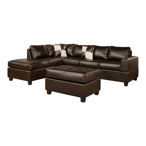 Bonded Leather White Modern Reversible Sectional Couch Set Sofa Chaise Ottoman