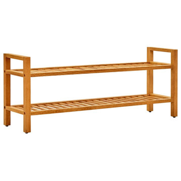 vidaXL Solid Wood Oak Shoe Rack with 2 Shelves 15.7" Wooden Stand Furniture