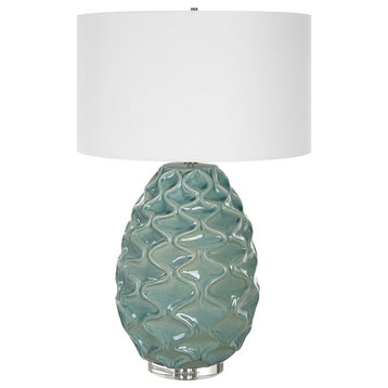 1-Light Laced Up Sea Foam Glass Table Lamp