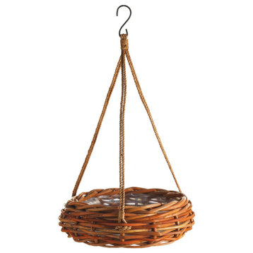 Classic Round Rattan Hanging Basket 24 in Cottage Chic Rustic Farmhouse Rope