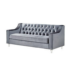 Leather And Velvet Sofas Houzz Inspired Home Clara Velvet Modern Contemporary On Tufted Lucite Acrylic Legs Sofa Gray