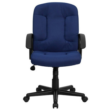 Flash Furniture Mid Back Office Chair with Nylon Arms in Navy