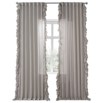 Tumbleweed Faux Linen Ruffle Sheer Curtain Single Panel, 50W x 108L