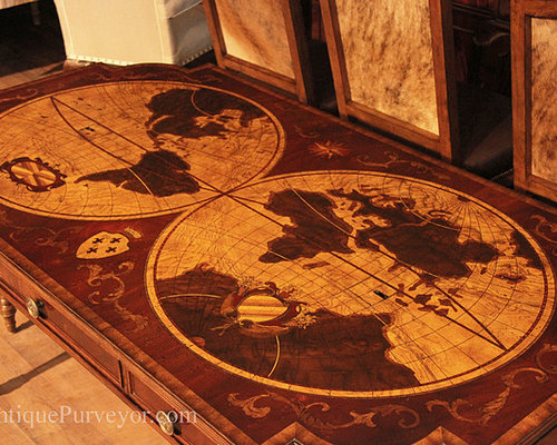 High End Mahogany Writing Desk W Nautical Inlays For Home Office Or Nautical Office Or Library E Desks And Hutches