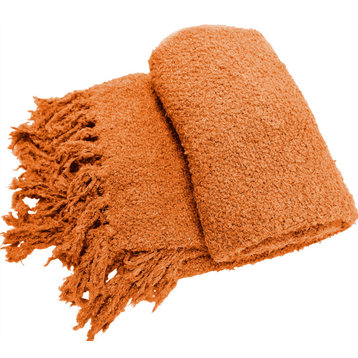 Fluffy Knitted Throw, Burnt Orange, 50"x60"