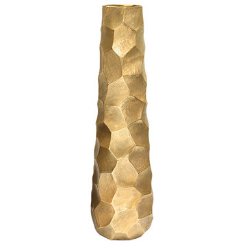 Tapered Pounded Metal Vase, Gold