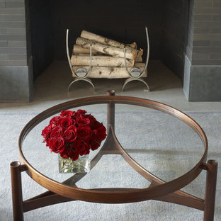 Inspiration för ett stort funkis separat vardagsrum, med ett finrum, vita väggar och tegelgolv