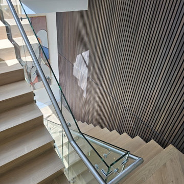Project #129 | Modern White Oak Staircase with Slanted Risers