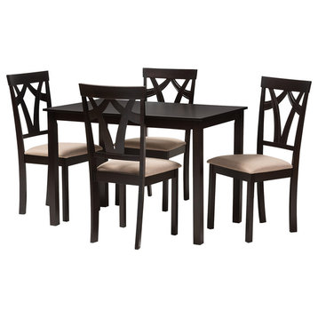 Natia Contemporary Espresso Brown and Sand Upholstered 5-Piece Dining Set