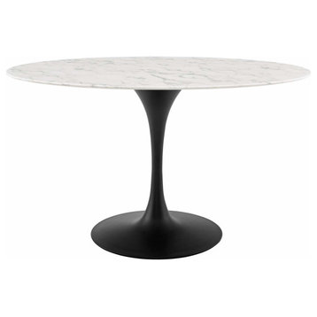 Modern Room Oval Dining Table, Artificial Marble Stone Metal, Black White