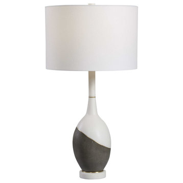 Luxe Gray White Gold Geometric Table Lamp Round Ovoid Shape Faux Marble Concrete
