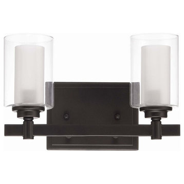 Celeste 2-Light Vanity, Espresso With Clear Outer/Frosted Inner Glass