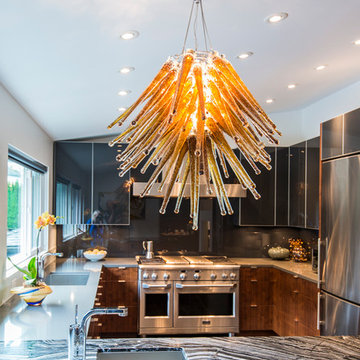 Black Glass and Walnut Kitchen