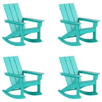 WestinTrends 4PC Modern Adirondack Outdoor Rocking Chair Set, Porch Rockers, Turquoise