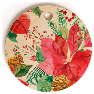 Ninola Design Poinsettia Holiday Flowers Cutting Board Round, 11.5x11.5"