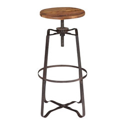 Zuo Modern - Zuo Modern Wilde Adjustable Barstool in Distressed Natural - Bar Stools And Counter Stools