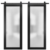 Glass Double Barn Doors 60 x 80 & 13FT Track Kit | Planum 2102 Black Matte