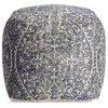 Hanalei 20" x 20" x 20" Blue and Ivory Pouf