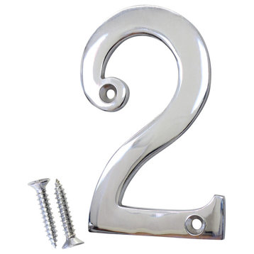 RCH Hardware Brass Modern Curvy House Number, 4-Inch, Various Finishes, Polished
