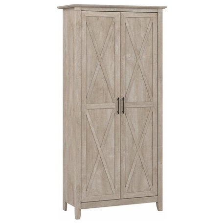 Key West Tall Storage Cabinet with Doors in Washed Gray - Engineered Wood