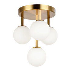 DAINOLITE MGL-94FH-AGB 4 Light Halogen Flush Mount, Aged Brass w/Opal Glass