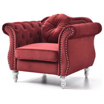 Hollywood Burgundy Velvet Tufted Accent Chair