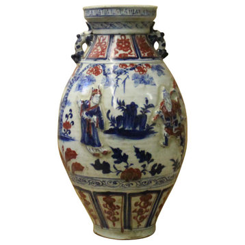 Handmade Ceramic Red Blue White Dimensional People Vase Jar Hcs5116