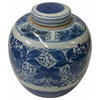 Oriental Hand-paint Flower Graphic Blue White Porcelain Ginger Jar Hws1704