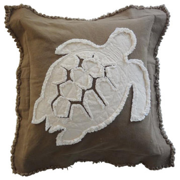 Coastal Turtle Throw Pillow, Ivory on Khaki