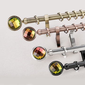 QYR64 1-1/8" Coree 28mm Diameter Steel Curtain Rod Set With Ball Finial