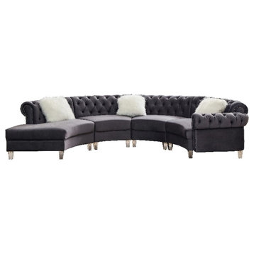Legend Vansen 138.6" Modern Velvet Sectional Sofa with Nailhead Trim in Gray
