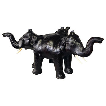 Three Elephants Sculpture Leather Covered Paper Mache Coffee Table