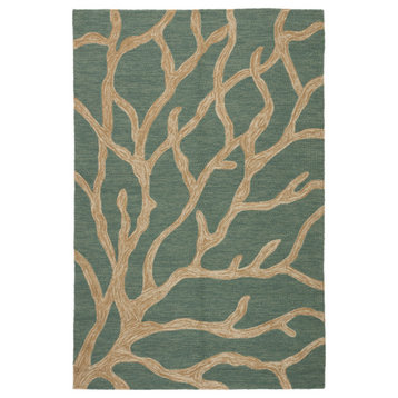 Jaipur Living Coral Indoor/Outdoor Abstract Teal/Tan Area Rug, 5'x7'6"