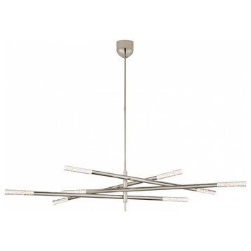 Rousseau Chandelier, Articulating, LED, Polished Nickel, Seeded Glass, 65"W