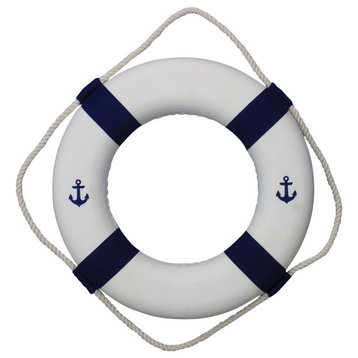 Classic Decorative Anchor Lifering, White With Blue Bands, 15''